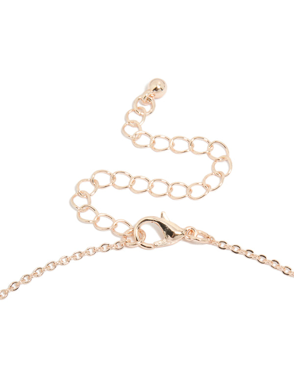 Rose Gold Plated Cubic Zirconia Centre Pink Flower Charms Necklace