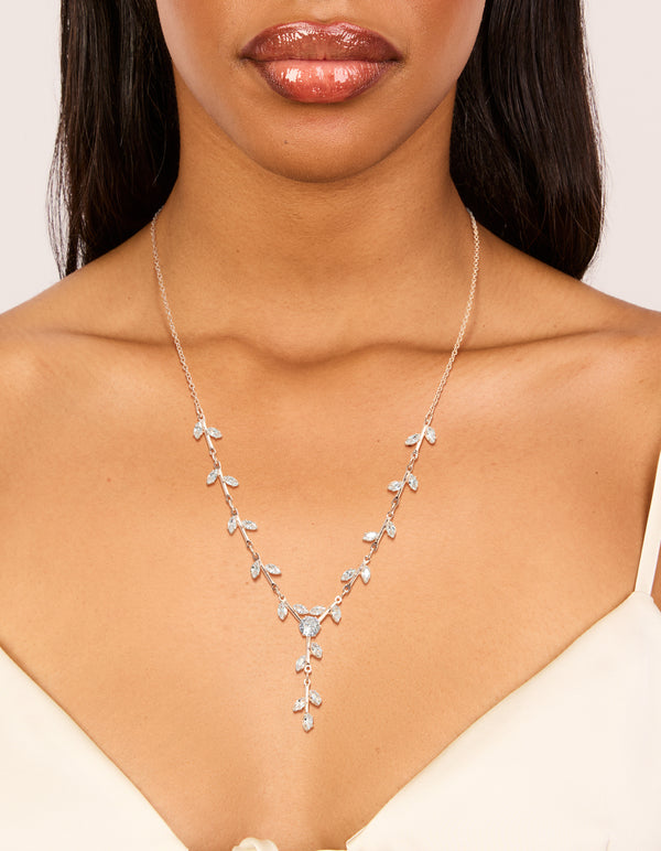 Rose Gold Plated Cubic Zirconia Dainty Vine Spaced Necklace
