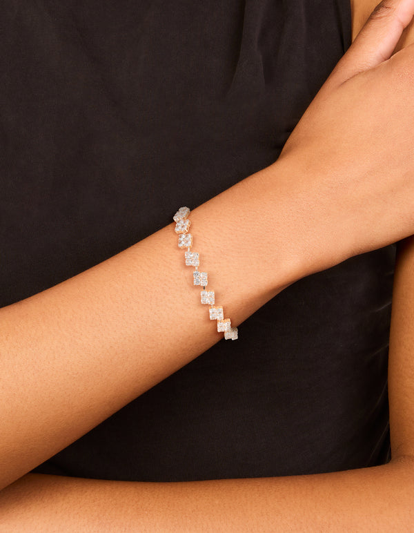 Rose Gold Plated Cubic Zirconia Flower Detail Toggle Bracelet