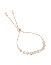 Featuring floral rose gold plated cubic zirconia toggle bracelet front view - link has visual effect only