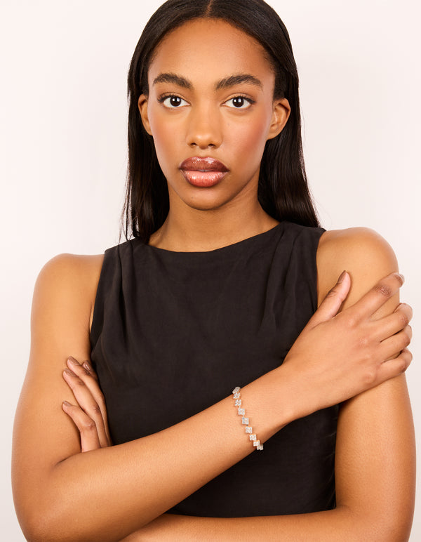 Rose Gold Plated Cubic Zirconia Flower Detail Toggle Bracelet