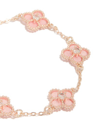Rose Gold Plated Diamante Cente Pink Flower Charms Bracelet - link has visual effect only