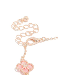 Rose Gold Plated Diamante Cente Pink Flower Charms Bracelet - link has visual effect only