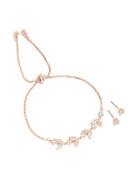 Rose Gold Plated Cubic Zirconia Vine Toggle Bracelet & Earrings Set - link has visual effect only
