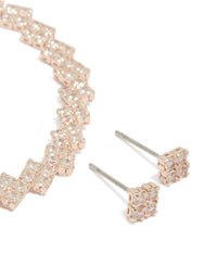 Rose Gold Plated Clover Tennis Bracelet & Earrings Set - link has visual effect only