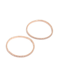 Showcasing rose gold plated cubic zirconia stretch tennis bracelets in a 2-pack front view - link has visual effect only