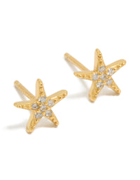Gold Plated Sterling Silver Cubic Zirconia Starfish Earrings - link has visual effect only