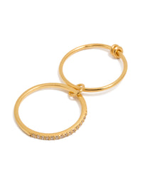 Showcasing gold plated sterling silver cubic zirconia double link ring with charm elements side detail view - link has visual effect only