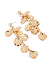 Gold Diamante & Molten Textured Petal Drop Earrings - link has visual effect only
