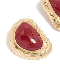 Gold Organic Red Stone Textured Stud Earrings - link has visual effect only