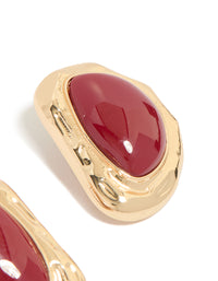 Gold Organic Red Stone Textured Stud Earrings - link has visual effect only