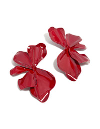 Red Coated Metal Large Petal Flower Stud Earrings - link has visual effect only