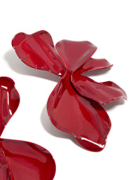 Red Coated Metal Large Petal Flower Stud Earrings - link has visual effect only