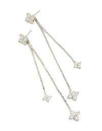Silver Cubic Zirconia Dainty Double Chain Flower Drop Earrings - link has visual effect only