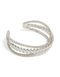 Silver Cubic Zirconia Cross Over Wrist Cuff - link has visual effect only