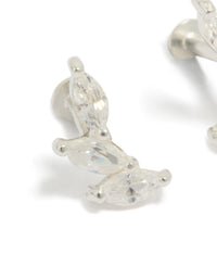 Explore crawler flat back stud earrings crafted from sterling silver in clear close up view - link has visual effect only