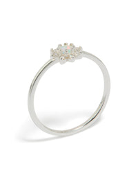 Beautiful sterling silver cubic zirconia faux opal star ring featuring celestial design front view - link has visual effect only