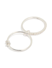 Sterling Silver Cubic Zirconia Double Link Ring - link has visual effect only