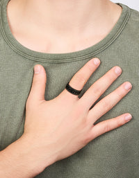Mens Waterproof Black Coated Stainless Steel Chain Detail Band Ring - link has visual effect only