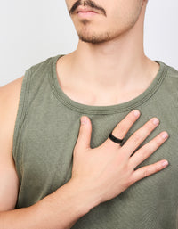 Mens Waterproof Black Coated Stainless Steel Chain Detail Band Ring - link has visual effect only