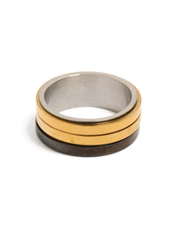 Mens Waterproof Gold Plated & Black Coated Stainless Steel Band Ring - link has visual effect only