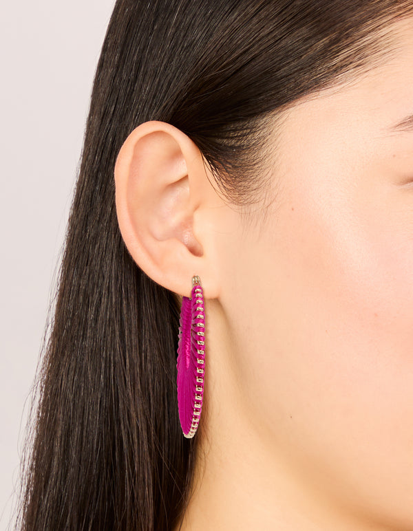 Hot Pink Threaded Hoop Earrings