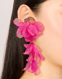 Hot Pink Fabric Flower Drop Earrings - link has visual effect only