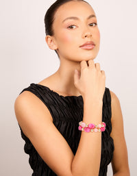 Gold & Pink Acrylic Beaded Stretch Bracelets 2-Pack - link has visual effect only