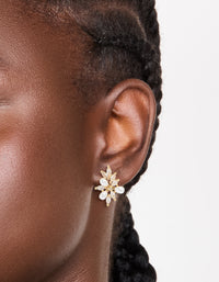 Gold Plated Cubic Zirconia Organic Flower & Pearl Earrings - link has visual effect only
