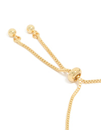 Detailed gold plated thin double cubic zirconia tennis toggle bracelet closure detail view - link has visual effect only