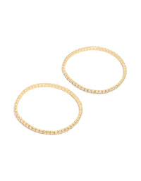 Crafted from gold plated cubic zirconia stretch tennis bracelets in a dainty 2-pack front view - link has visual effect only
