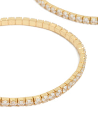 Showcasing gold plated cubic zirconia stretch tennis bracelets in a dainty 2-pack close up view - link has visual effect only