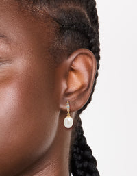 Gold Plated Cubic Zirconia & Freshwater Pearl Drop Earrings - link has visual effect only