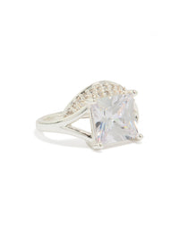 Elegant square pavé set cubic zirconia ring crafted from statement material in clear side detail view - link has visual effect only