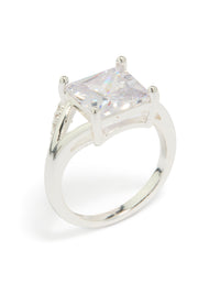 Stunning square pavé set cubic zirconia ring in statement style front view - link has visual effect only