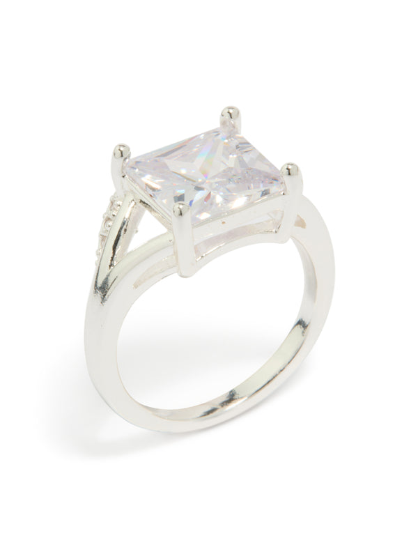 Stunning square pavé set cubic zirconia ring in statement style front view