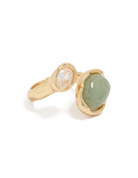 Gold Plated Cubic Zirconia & Green Stone Chunky Wrap Ring - link has visual effect only
