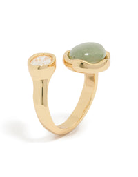 Gold Plated Cubic Zirconia & Green Stone Chunky Wrap Ring - link has visual effect only
