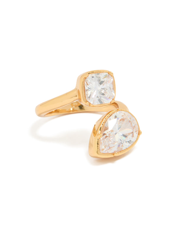 Waterproof Gold Plated Stainless Steel Double Cubic Zirconia Wrap Ring