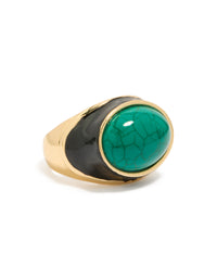 Gold Plated Black Enamel & Chunky Green Stone Ring - link has visual effect only