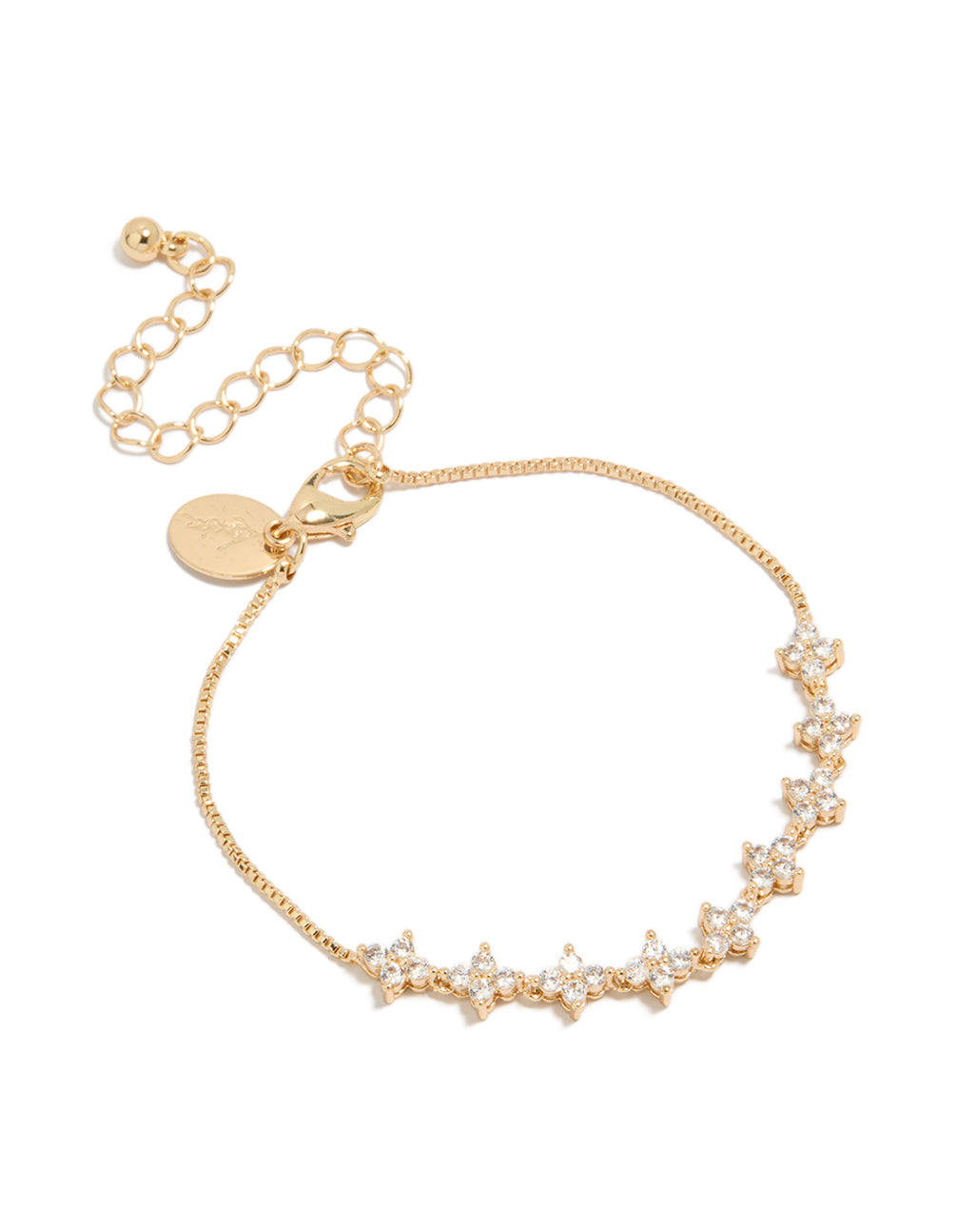 Elegant gold cubic zirconia fine floral bracelet with dainty design front view