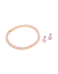 Gold Cubic Zirconia Earrings & Tennis Bracelet Set - link has visual effect only