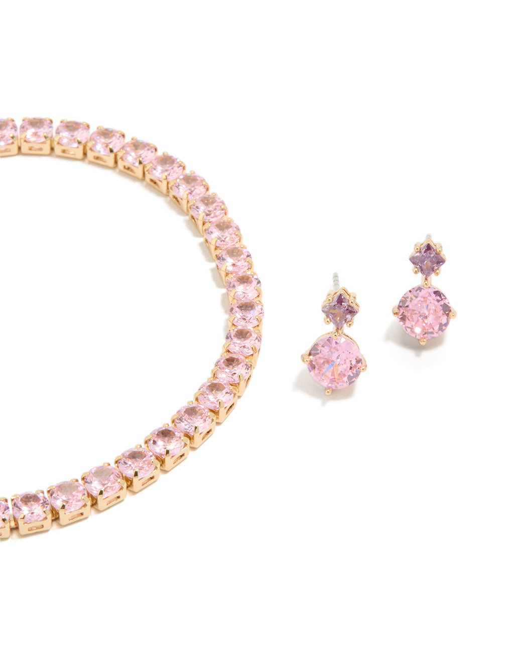 Gold Cubic Zirconia Earrings & Tennis Bracelet Set