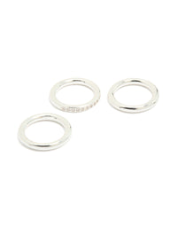Showcasing statement waterproof stainless steel band stacking rings in a 3-pack with silver color front view - link has visual effect only