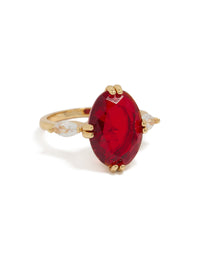 Gold Plated Cubic Zirconia Large Red Oval Statement Ring - link has visual effect only