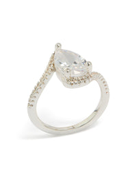 Silver Plated  Pear Cubic Zirconia Engagement Ring - link has visual effect only