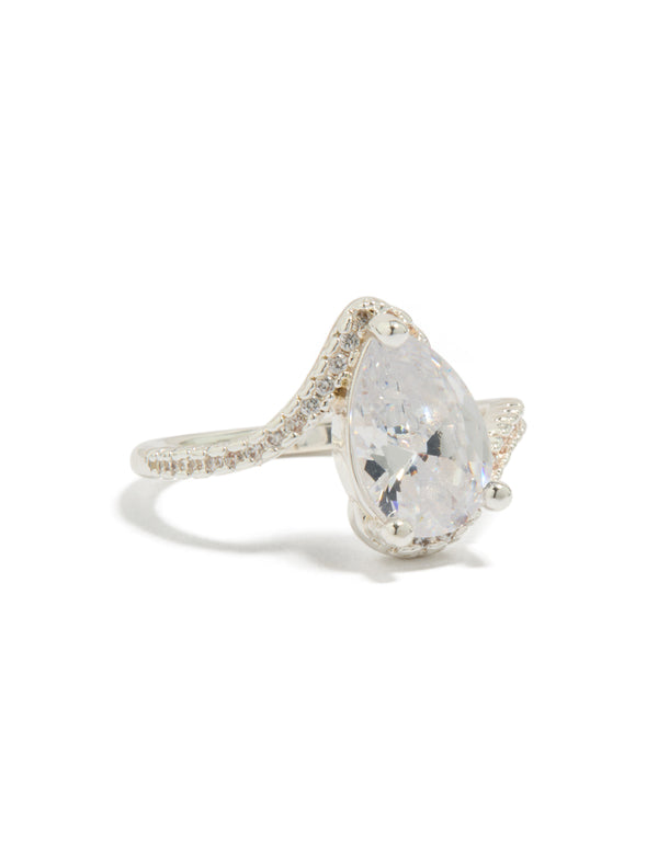 Silver Plated  Pear Cubic Zirconia Engagement Ring