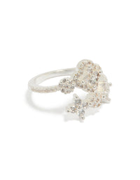 Silver Plated Dainty Cubic Zirconia Floral Wrap Ring - link has visual effect only