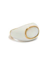 Waterproof Gold Plated Stainless Steel White Enamel Shell Ring - link has visual effect only