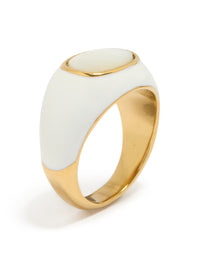 Waterproof Gold Plated Stainless Steel White Enamel Shell Ring - link has visual effect only